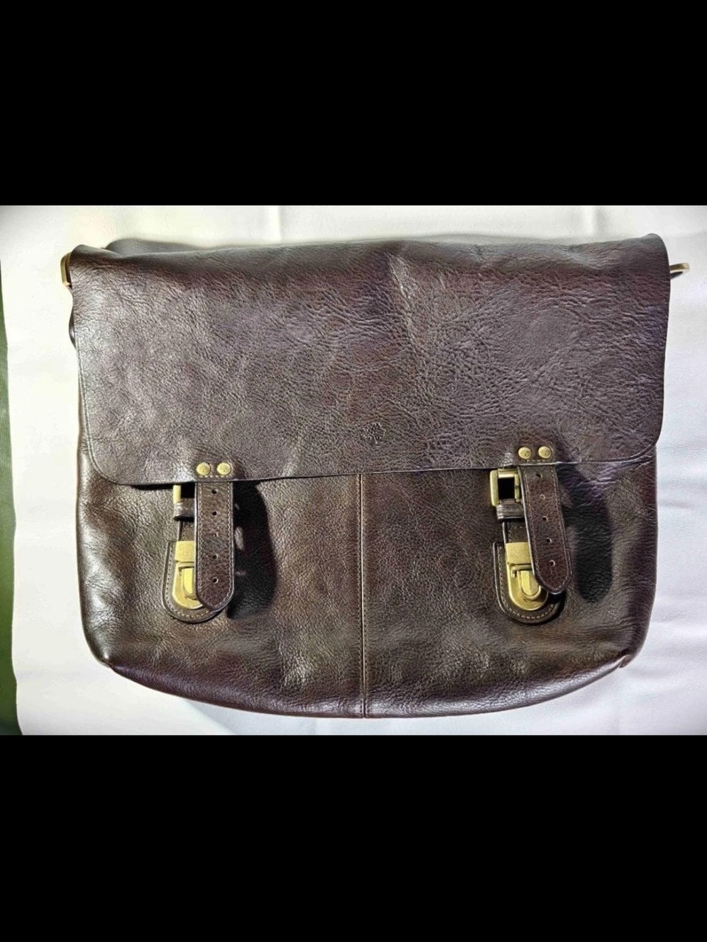 Mulberry Dark Brown Leather Messenger Bag with Brass Hardware